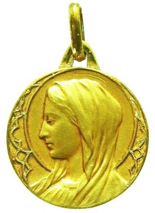Antique Gold Plate Religious Art Pendant Blessed Virgin Mary