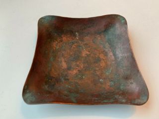 Arts & Crafts Heavyweight Hammered Copper Ashtray Signed - 3.  5 In.  Square 3