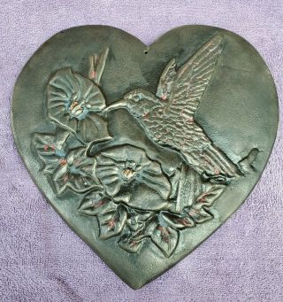 Vintage Antique Cast Iron Hummingbird Heart Wall Decor Plaque Vintage Metal Art 3