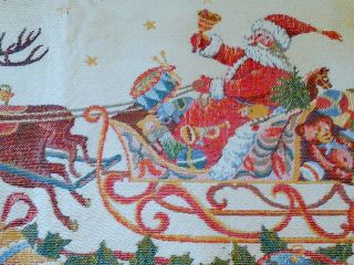 Vintage Tapestry Christmas Tablecloth Santa Reindeer Sleigh Full Of Toys 41x41