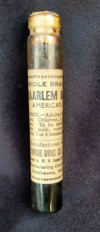 Old Advertising Quack Medicine Bottle Haarlem Oil Oriole Baltimore Drug Co Nos