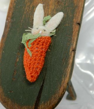 Vintage Teeny Tiny Felted Bunny Carrot Easter Artisan Dollhouse Miniature 1:12