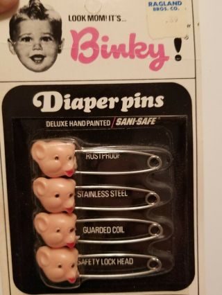 Vintage Binky Diaper Pins Mip 3 Packs Bear Heads