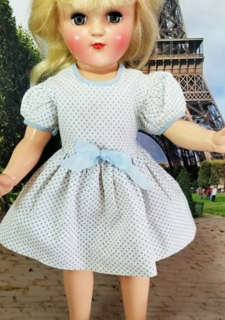 Vintage Factory Made Blue,  White Polka Dot Doll Dress Fits 16 17 " Doll No Doll