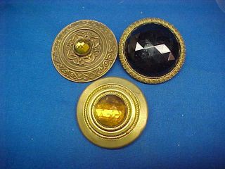 3 Early 20thc Art Nouveau Large Ornate Brass Buttons W Glass Various Styles