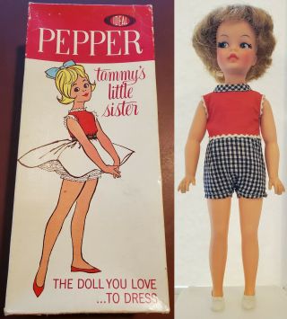 Vintage 1964 Ideal Pepper Doll With Outfit,  Shoes,  Box & Fashion Book