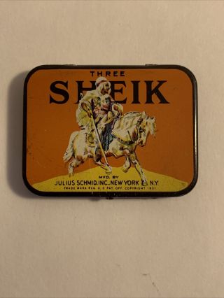 Vintage 1931,  Three Sheik Prophylactic (condom) Tin Empty Very Rare Hard Tf
