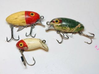 (3) Vintage Wood Deep Diver Fishing Lures - 1 5/8 " To 2 "