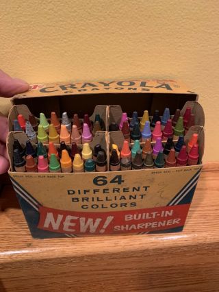 Rare Vintage 64 Crayola Crayons Boxed,  Sharpener Binney & Smith 70s/80s