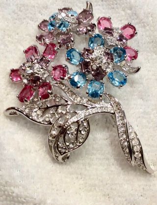 Nolan Miller Pink Blue Purple Clear Crystal Rhinestones Flower Rare Pin Brooch