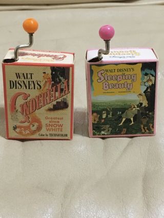 Rare Disney Cinderella Mini Music Box Hand Wound 1948 & 1952 Sleeping Beauty