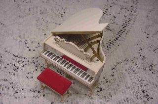 Vintage Doll House Miniature Grand Piano With Bench Opens Mirrored Estate