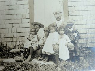 Rare White Man Sitting With His 6 African American Children Cabinet Card Photo
