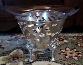 Antique Pairpoint Mfg Co Silver Plate Compote Vase Grape Legs Glass Insert