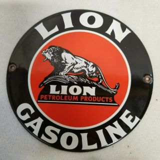 Vintage Lion Gasoline Petroleum Products Porcelain Metal Rare Sign 8 Inches