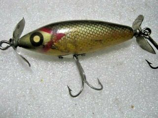 Rare Vintage Florida Barracuda Baby Shiner Double Prop Topwater Wood Lure 1950s