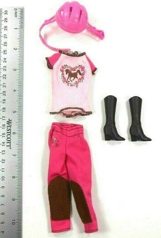 Barbie Vintage Hot Pink Riding Pants Horse Print Top Black Boots & Helmet 2