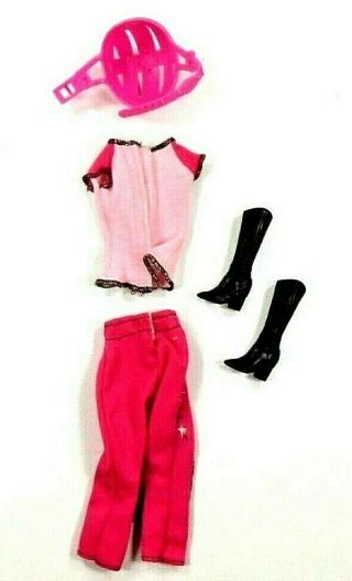 Barbie Vintage Hot Pink Riding Pants Horse Print Top Black Boots & Helmet 3