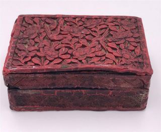 Antique Chinese Carved Cinnabar Red Box Bird & Floral