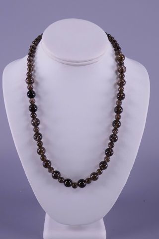 Fine Old Chinese Carved Beads Smoked Rock Crystal Jewelry Necklace