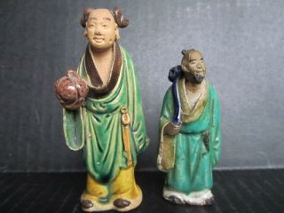 2 Antique Chinese Shiwan Clay Mudman Figurines