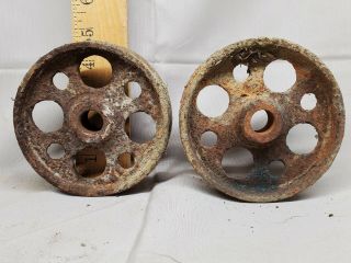 2 Vintage Small Cast Iron Cart Wheels,  Upcycle Decor Craft