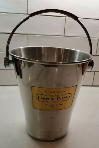 Rare French Champagne Laurent Perrier Wine Ice Bucket Leather Handle