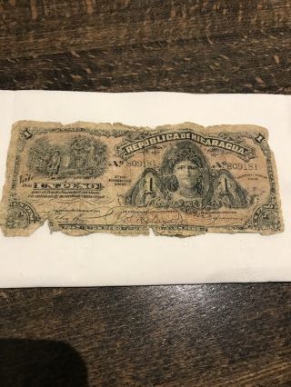 Nicaragua 1 Peso 1906 P - 35 Rare