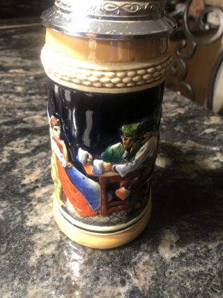 Vintage Dbgm Western Germany German Beer Stein With Lid Ceramic Rare Mug 9” Tall