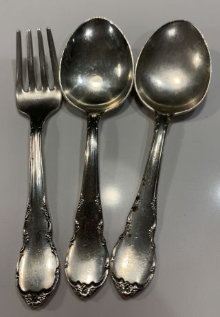 Lunt Modern Victorian Sterling Silver Baby Fork And 2 Spoons