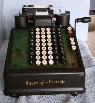 Burroughs Portable Adding Machine Rare Model 8 Hand Crank 1920s Antique 6 Column