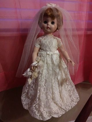 Vintage Vogue Miss Ginny Bride Doll 15 " With Hang Tag & Doll Stand