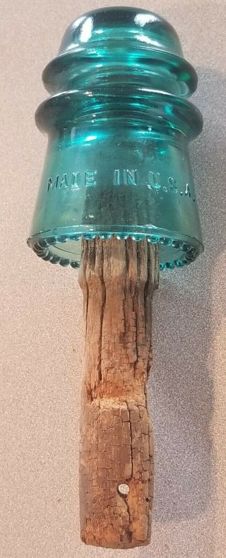 Antique Hemingway Blue/green Aqua Colored No.  16 Glass Insulator On Threaded Peg