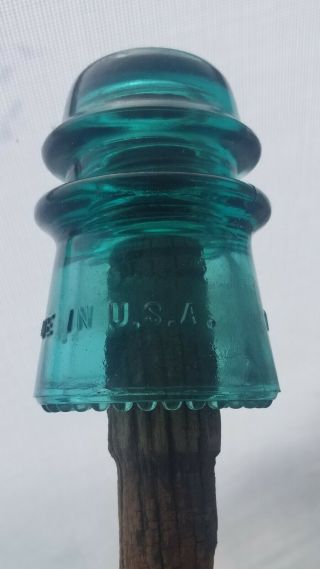 Antique Hemingway Blue/Green Aqua Colored No.  16 Glass Insulator On Threaded Peg 2