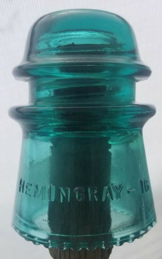 Antique Hemingway Blue/Green Aqua Colored No.  16 Glass Insulator On Threaded Peg 3