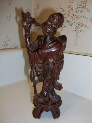 Vtg Antique Chinese Hand Carved Buddha Immortal God Wood Statue Figure Figurine