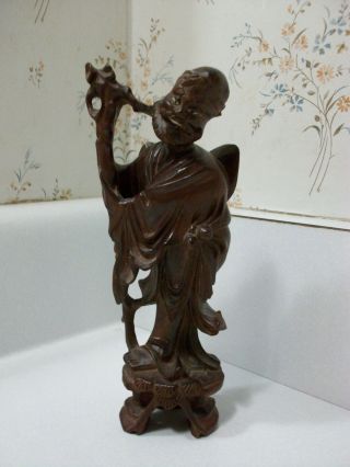 Vtg Antique Chinese Hand Carved Buddha Immortal God Wood Statue Figure Figurine 3