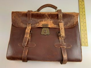 Vintage Schell Antique Traveling Messenger Bag Satchel Brown Leather Suitcase