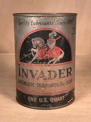 Rare Vintage Invader Automatic Transmission Fluid Quart Can Gas Oil Full