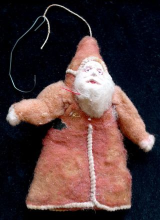 Antique Spun Cotton German Victorian Santa Claus Hooded Ornament Figure 3