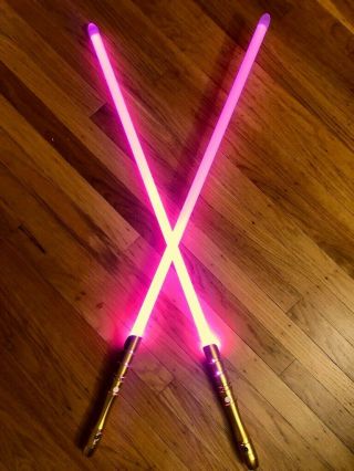 Rare,  Custom 2 - Piece Gold Metal Lightsabers Pink - Purple Led - Sound Fx,  Blade