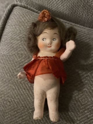 Vintage 1930 - 40’s Composition Girl Doll 4.  5” Tall Very Rare