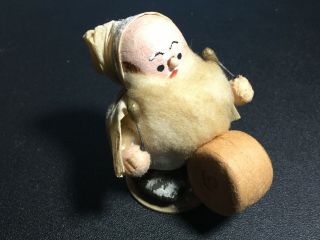 Antique Vtg French Santa Figure Paper Mache Spun Cotton Playing Drum Miniature
