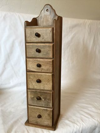 Vintage Antique Primitive 6 Drawer Wood Spice Cabinet Box Rack Rustic Farm