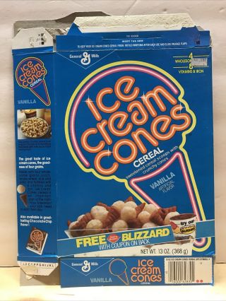 Rare Ice Cream Cones Cereal Box 1987 General Mills Blizzard Dairy Queen Offer Bc