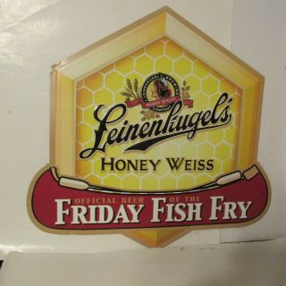 Rare Leinenkugel’s Honey Weiss Friday Fish Fry Tin Bar Beer Sign Euc