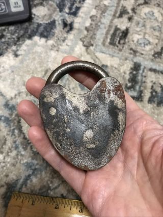 Antique Vintage DM And Company Heart Shaped Lock With Key Cover 2