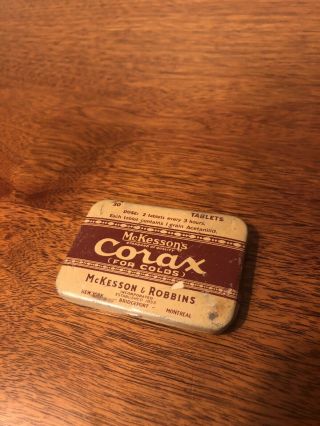 Vintage Mckesson’s & Robbins Corax Cold Tablets Hinged Tin Rare