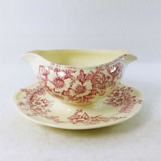 Gravy Boat Under Plate Taylor Smith Taylor Usa Red Transferware