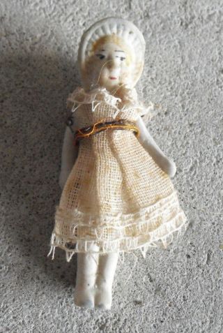 Vintage 1930s Miniature Bisque Girl Doll 2 5/8 " Tall